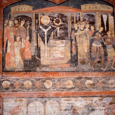 Dettaglio di un affresco del VI secolo che mostra San Clemente che celebra la messa da Unknown